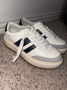 Madden Girl White Sneakers with Navy Side Stripes